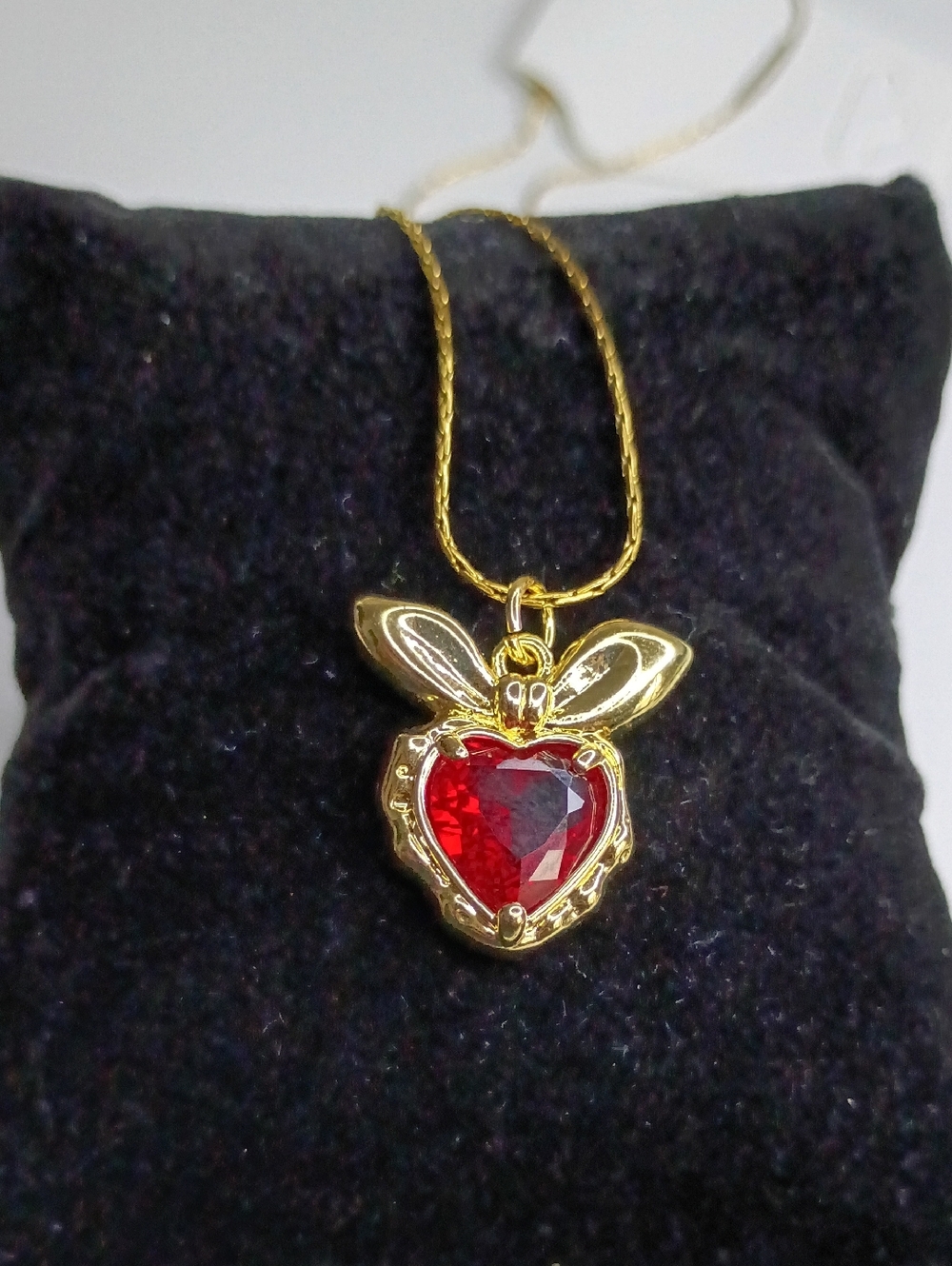 New Gold Plated Pendant Necklace Stainless Steel with Red Heart Crystal